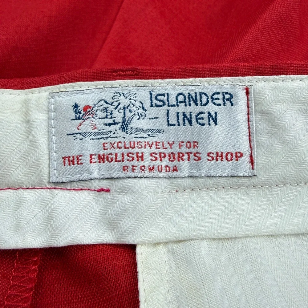 VTG Islander Linen Red Bermuda Mens 44 English Sports Shop Pleated Front